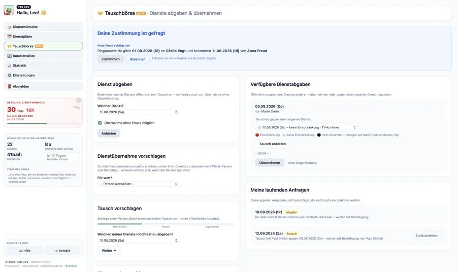Tauschbörse mit offenem Tauschangebot und Zustimmungsanfrage